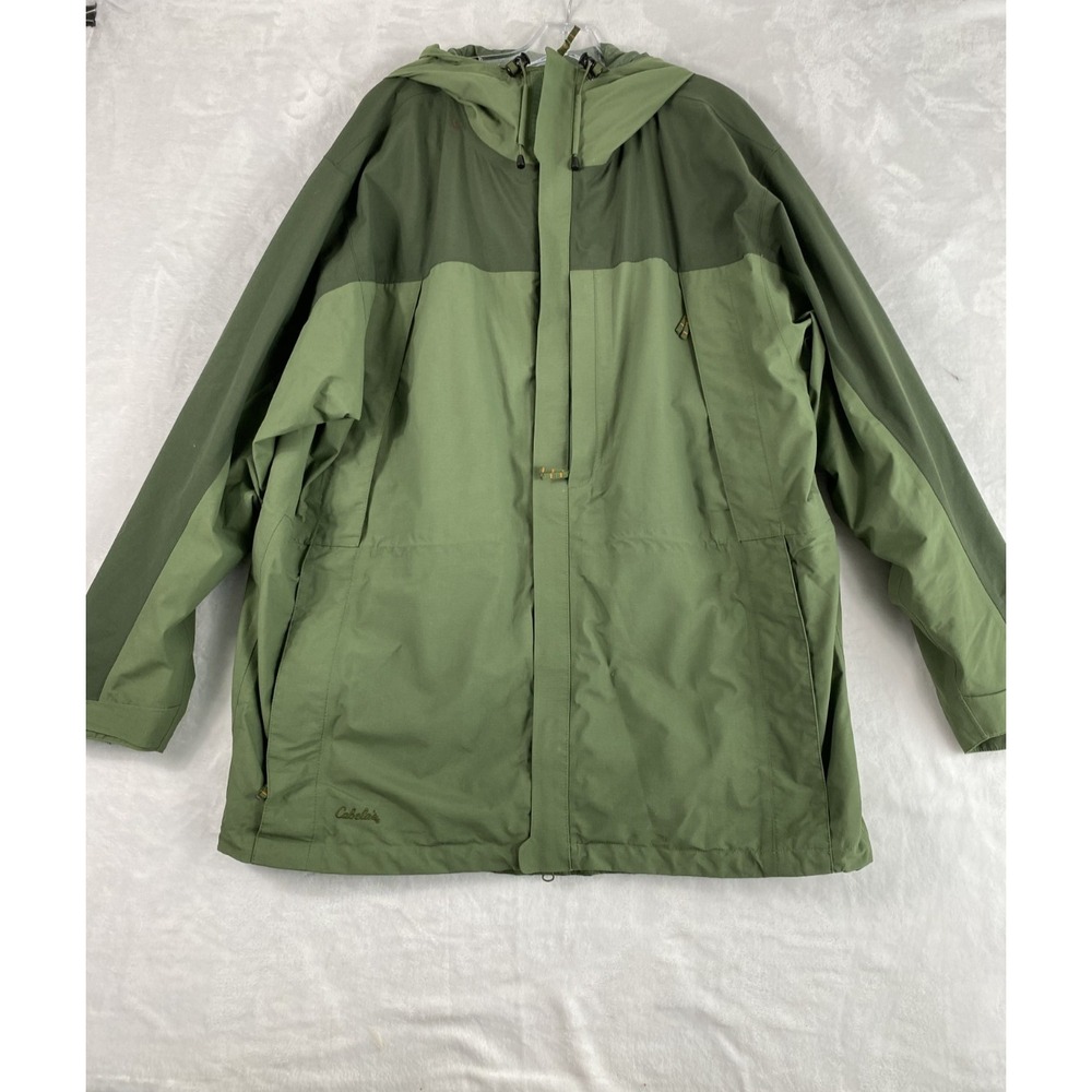 Cabela's Rain Shell Jacket Men's Sz XL Green Hooded Waterproof Outdoor SEE NOTE